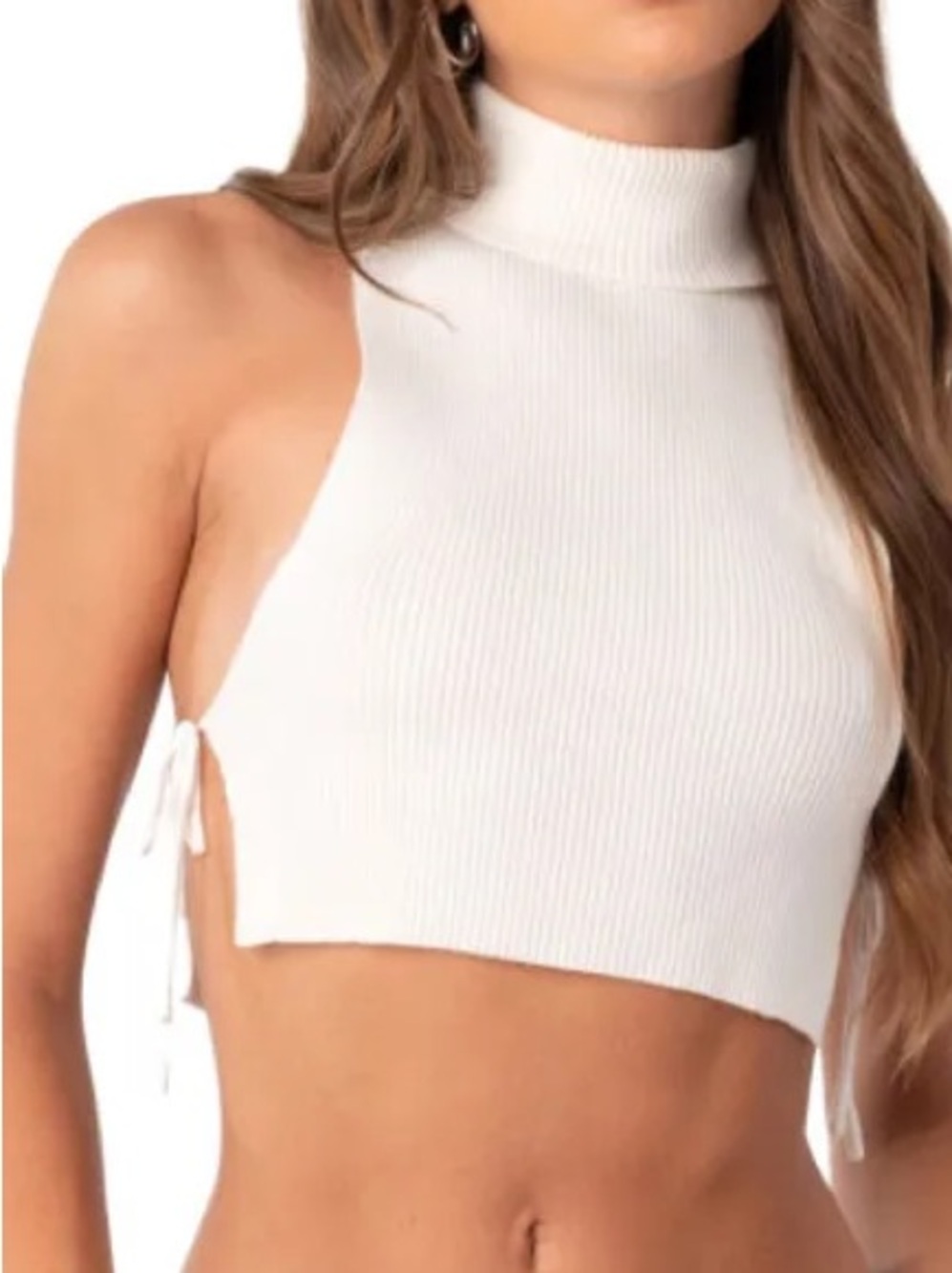 Edikted Cream Ribbed Turtleneck Crop Top
